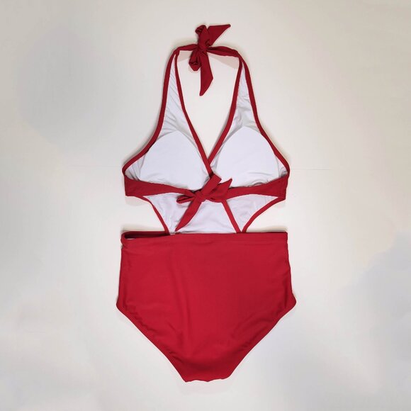 NEW Zeraca Surplice Neckline High Waisted Halter One Piece Bathing Suit - Medium - Picture 4 of 10